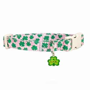 Pink Collar with clover print & lucky charm NEW